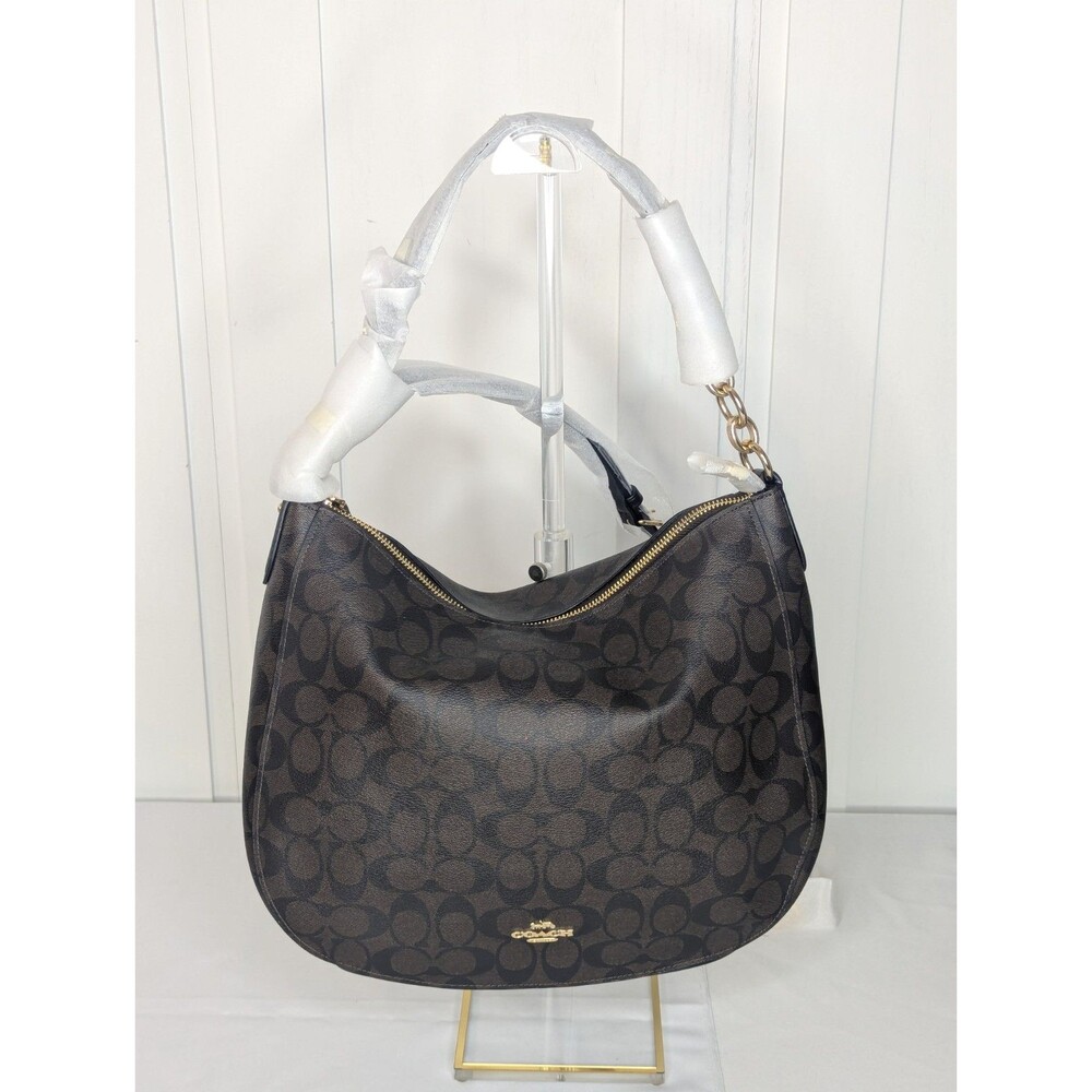 Coach Elle Hobo In Walnut/Black/Gold Signature Canvas